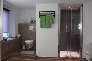 Douche, sèche-cheveux, serviettes fournies, papier toilette