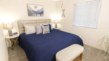 1 bedroom, desk, iron/ironing board, travel cot