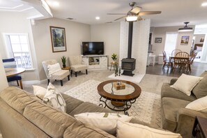 TV, fireplace, table football - Near Bass Lake | Harley`s Hideaway Suite | Hot Tub (Oakhurst)