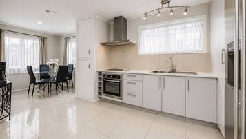 Microwave, toaster, cookware/dishes/utensils