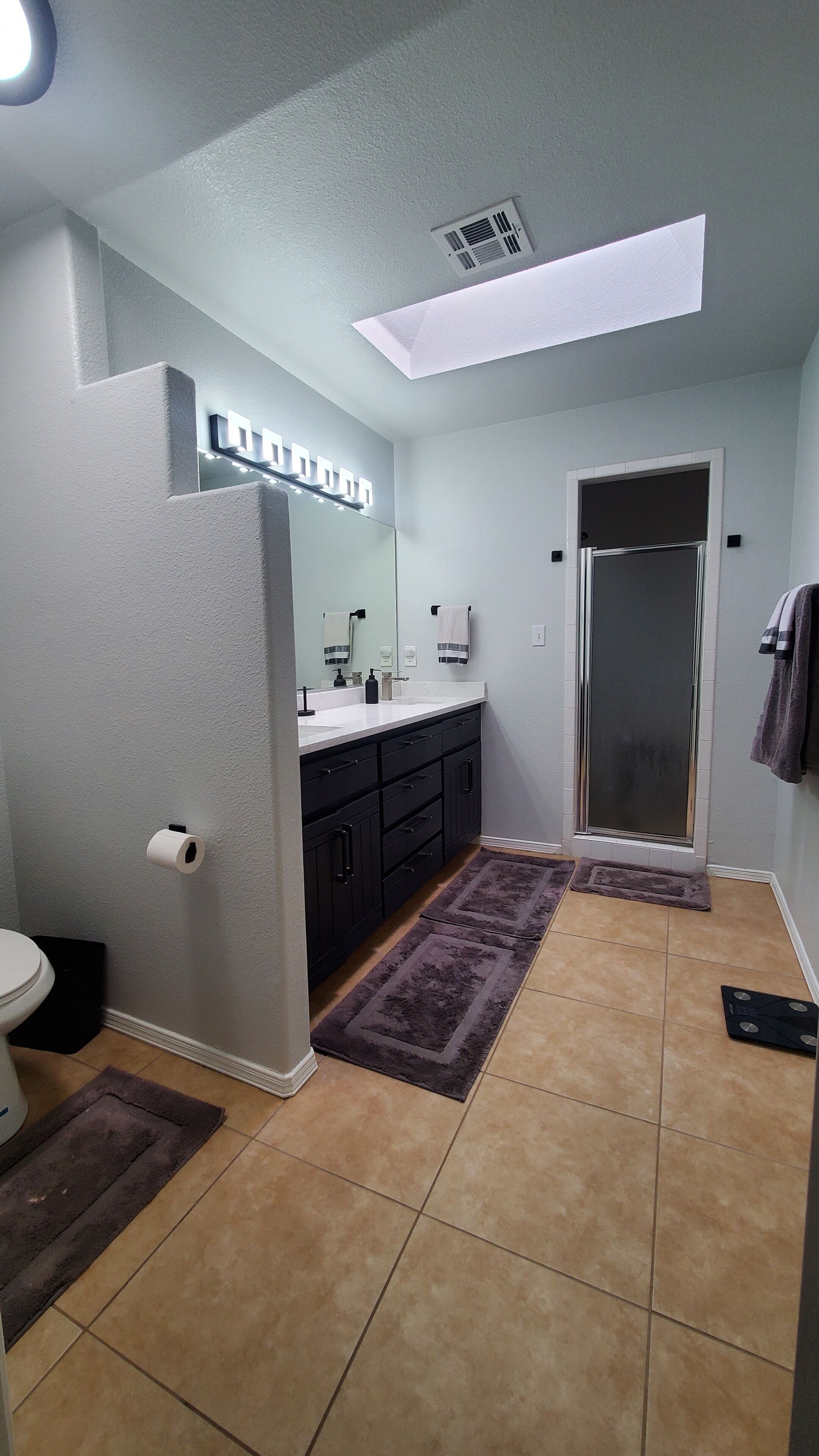 Shower, hair dryer, bidet, towels