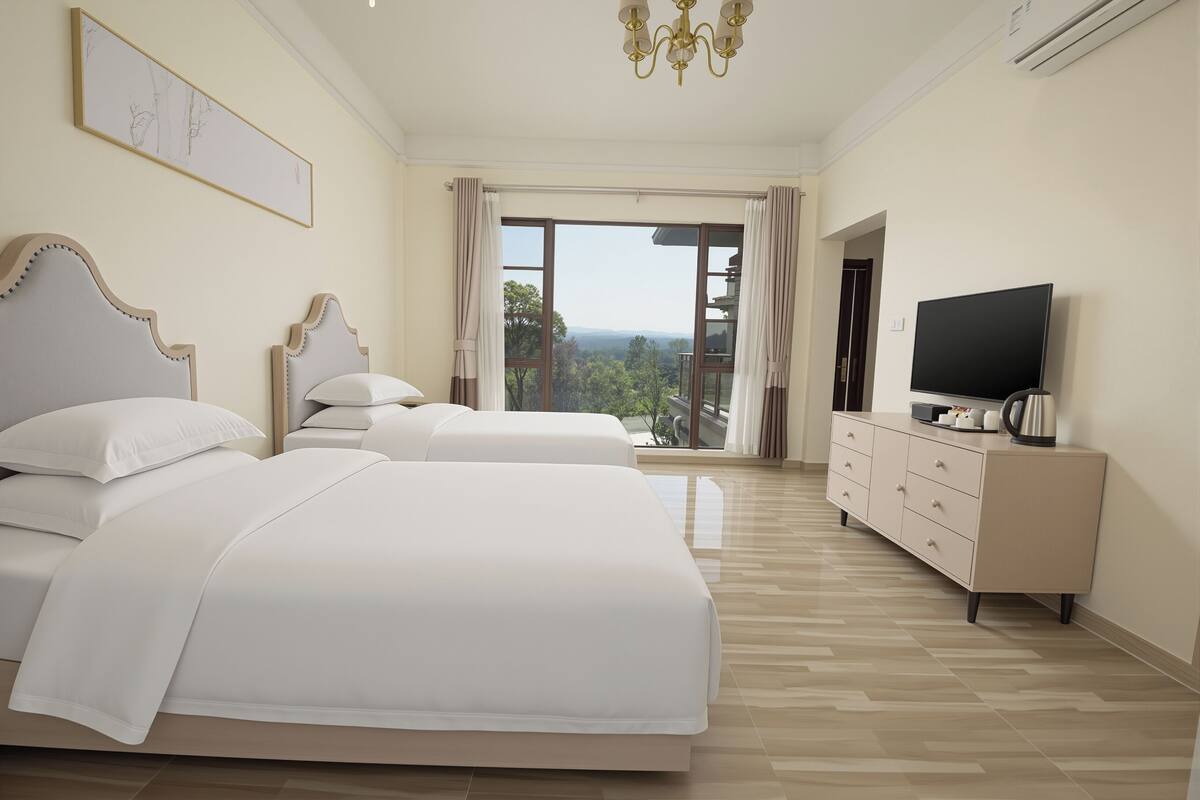 Economy-villa - bakkeudsigt | Premium-sengetøj, senge med madrasser af memory foam, skrivebord