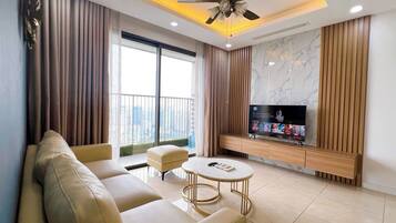 Apartamento superluxo, 3 quartos, vista para o lago | Área de estar