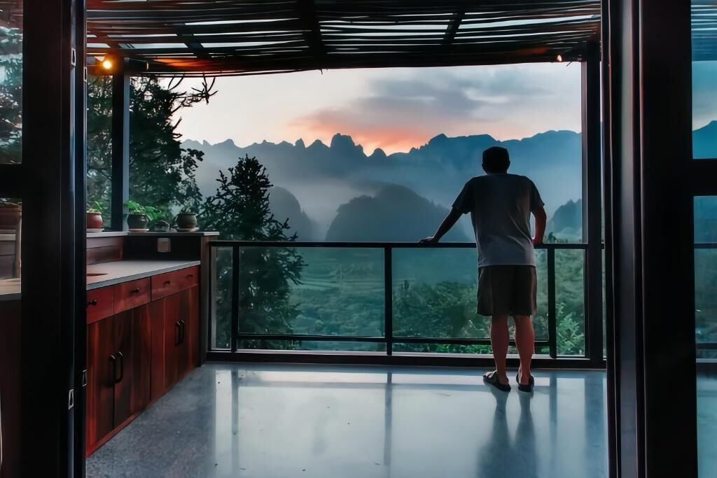 Vila Deluks, balkon, pemandangan halaman | Interior