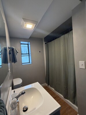Shower, towels, toilet paper