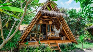 A thatched-roof hut with a dining area and a hammock. - Tongo Hill Cottages (Moalboal)