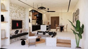 Comfort Villa, 3 Bedrooms, Accessible Bathtub, Balcony | Living area