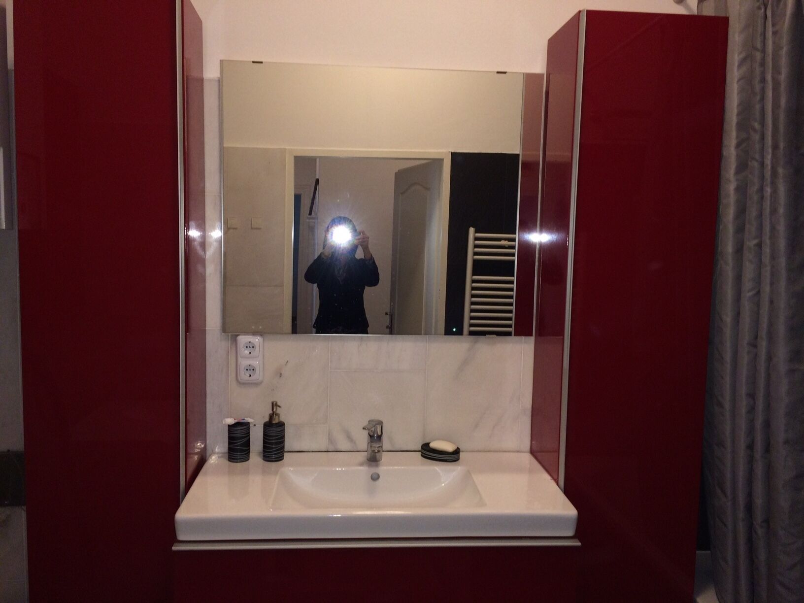 Hair dryer, towels, soap