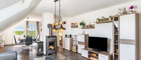 TV, fireplace, DVD player, stereo