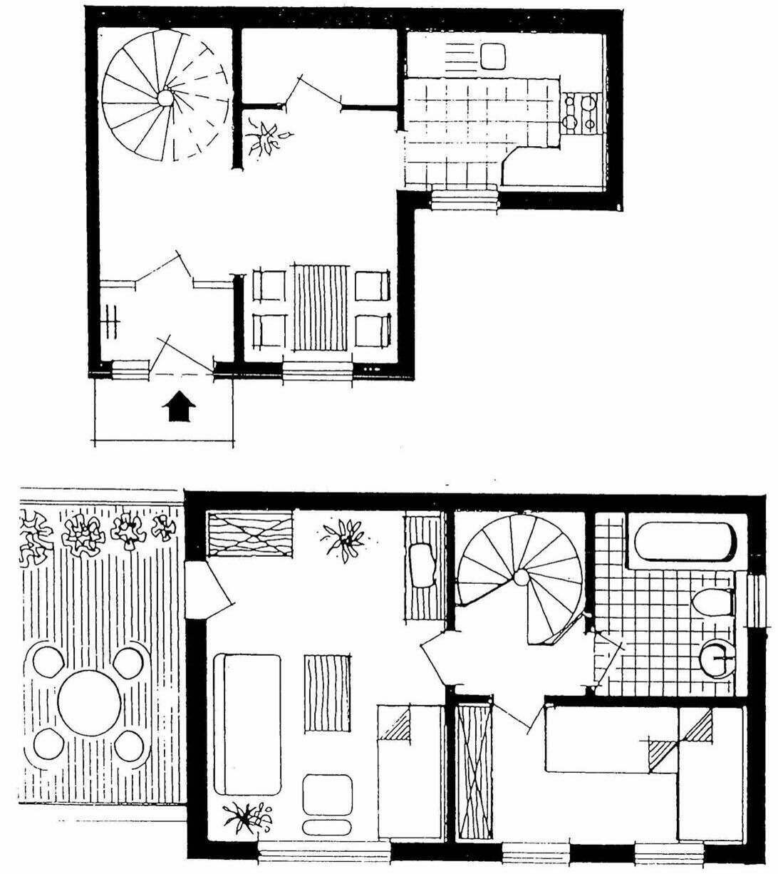 A floor plan with a kitchen, dining area, and a bathroom.