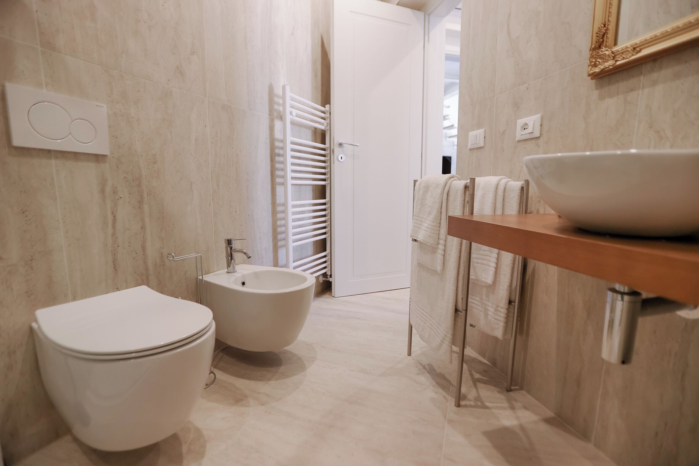 Shower, hair dryer, bidet, towels