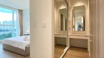 Deluxe appartement, 2 slaapkamers, keuken, uitzicht op de stad