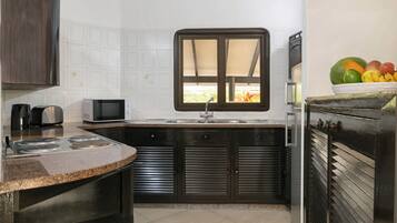 Villa | Cocina privada | Frigorífico, microondas, horno y placa de cocina