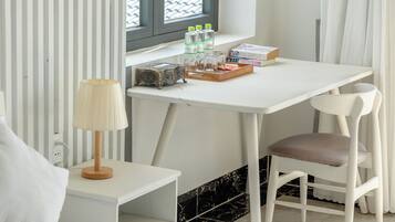 In-room safe, desk, laptop workspace, blackout curtains