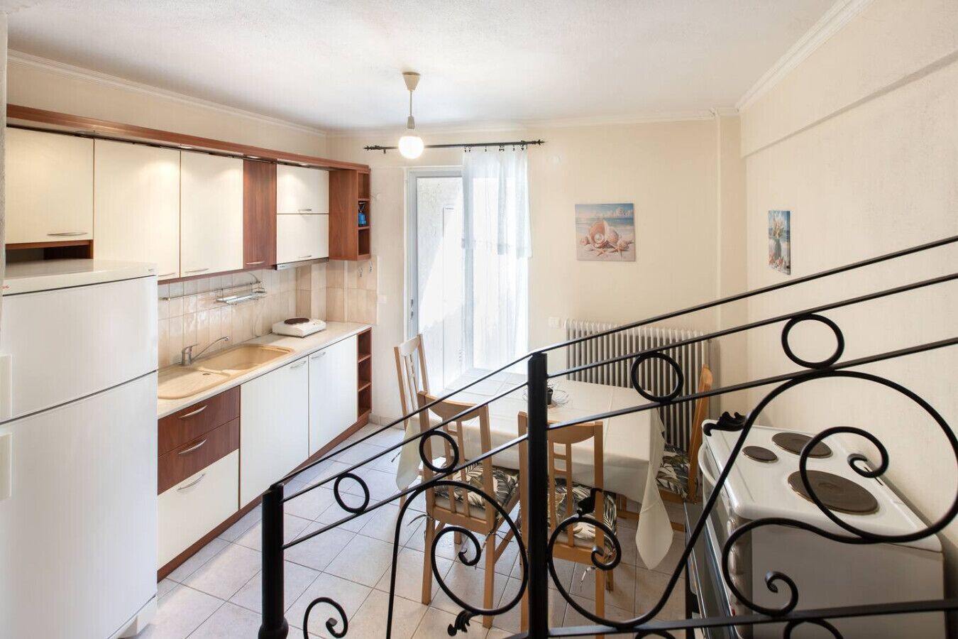 Fridge, toaster, cookware/dishes/utensils