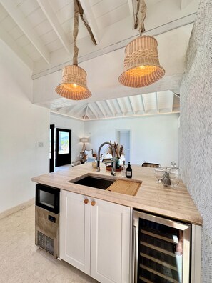 Private kitchen - Brand New Beachfront 2-bedroom villa at Cades Bay, Chrishi Beach Club, Nevis (Cliftons)
