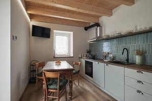 Fridge, oven, dishwasher, coffee/tea maker - Historic 1940s Watermill: A Designer Retreat in the Italian Alps (Cerete Basso)