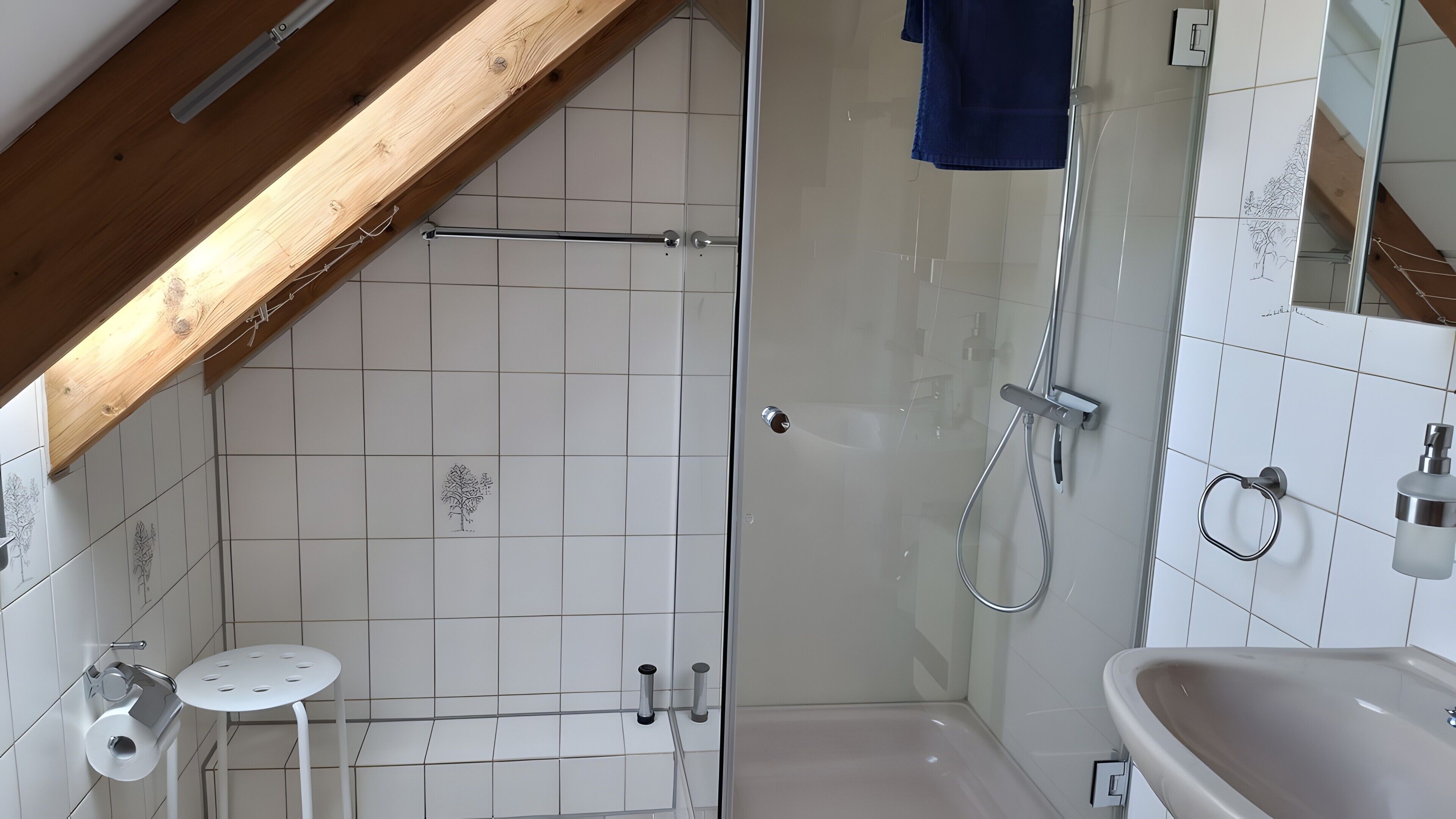 Een douche, een haardroger, handdoeken