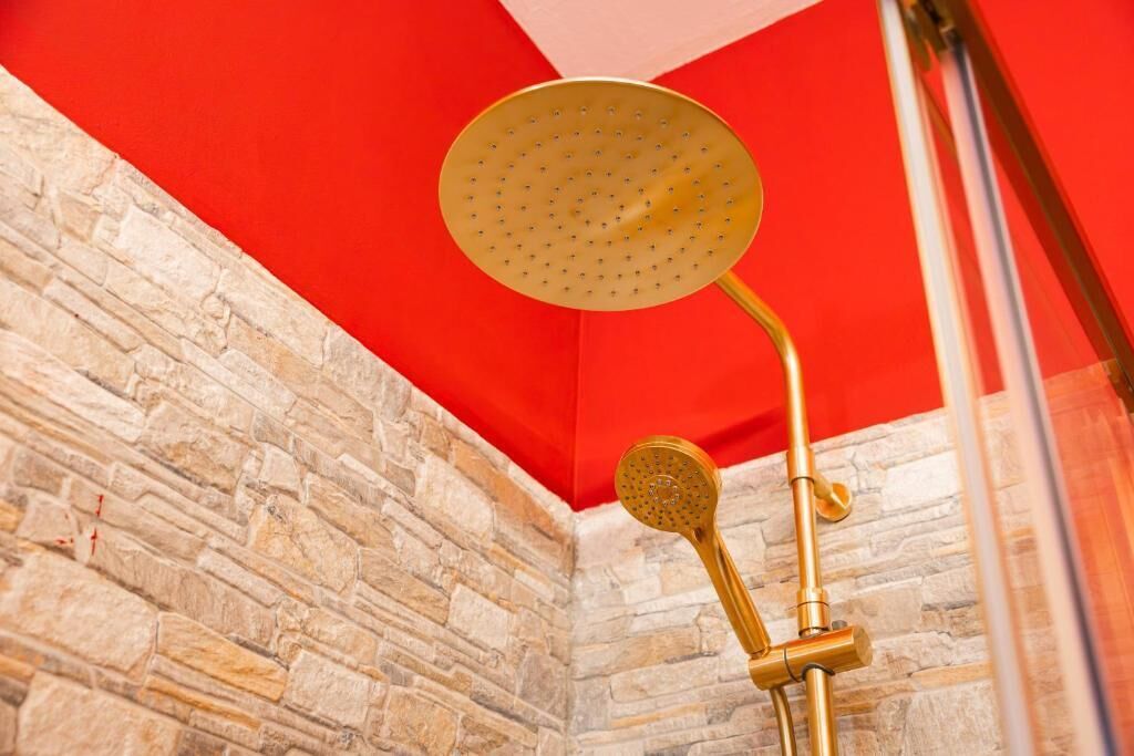 Kahden hengen deluxe-huone, 1 suuri parisänky, oma kylpyhuone, näköala pihalle | Kädessä pidettävä suihkupää