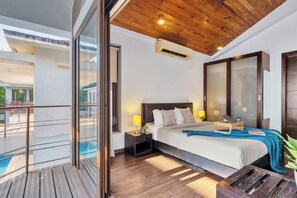 Villa, 3 habitaciones, vista a la alberca, junto a la playa | Ropa de cama de alta calidad, edredón y camas con efecto memoria 