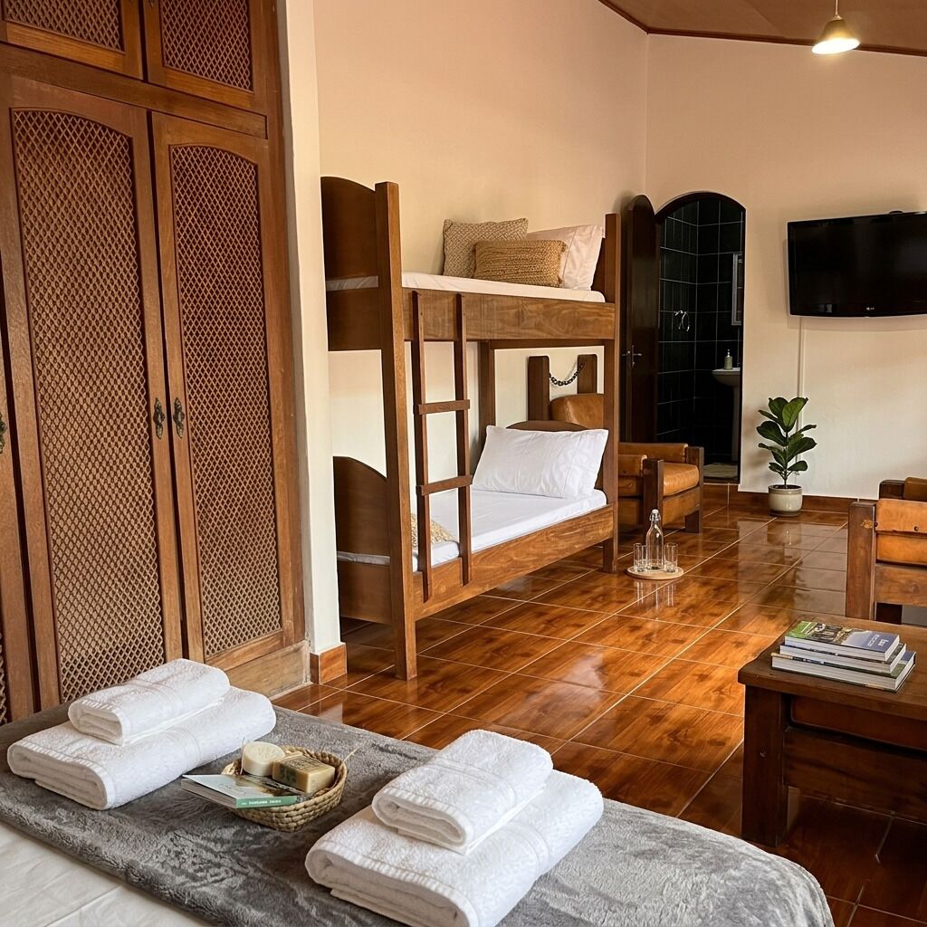 Quarto quádruplo clássico, vista para o jardim | Wi-Fi de cortesia
