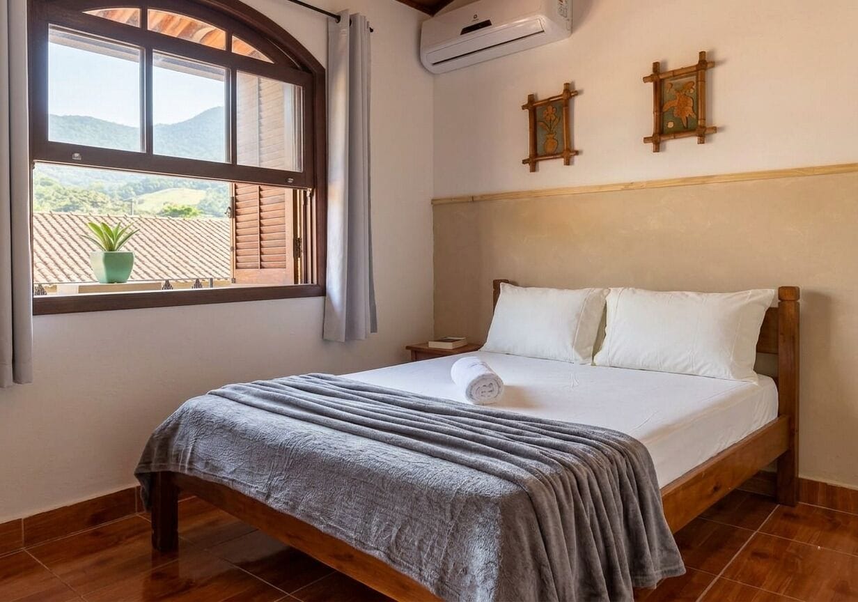 Quarto quádruplo clássico, vista para o jardim