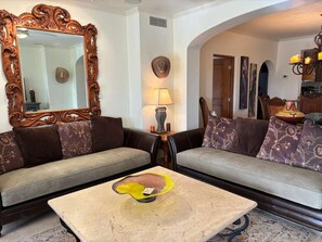 Apartment, Multiple Beds, Patio, Garden View (Las Mañanitas F4106) | Living area - Beautifully Maintained 2-bed Condo in Las Mañanitas (San José del Cabo)