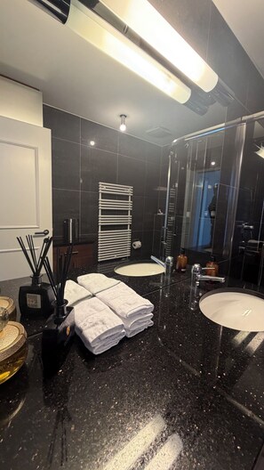 Shower, hair dryer, towels, soap - Center Park Apartment (Interlaken)
