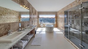 Presidential Suite, 1 King Bed, Terrace, Mountain View | Bathroom | Shower, rainfall showerhead, eco-friendly toiletries, hair dryer - Los Cinco Enebros Hotel Spa by Bossh Hotels (Robledo de Chavela)