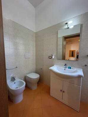 Regadera, secadora de cabello, bidet, toallas 