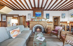 TV, fireplace - Ledgelawn – Stunning Waterfront Views! (Deer Isle)