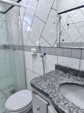 Shower, bidet, toilet paper