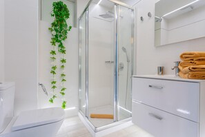 Regadera, secadora de cabello, bidet, toallas 