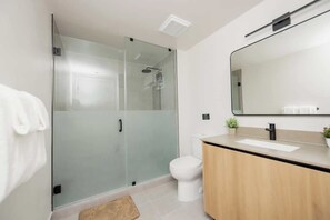 Douche, sèche-cheveux, shampoing