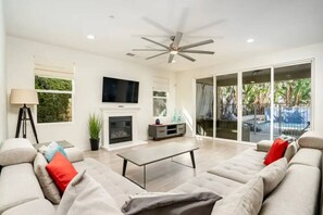 TV, fireplace - Disney Adventure Home w/ Heated Pool + Slide (Anaheim)