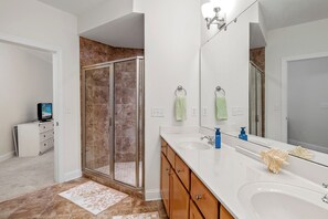 Shower, hair dryer, towels, toilet paper - RELAX  in this spacious serene end unit Condo.Pool and dock with club house. (Supply)