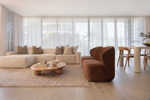 Apartment, Balcony, Pool View | Living area - 3BR Coastal Apartment - Augusta 203 (Burleigh Heads)