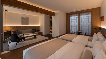 Premium bedding, blackout curtains, soundproofing, free WiFi