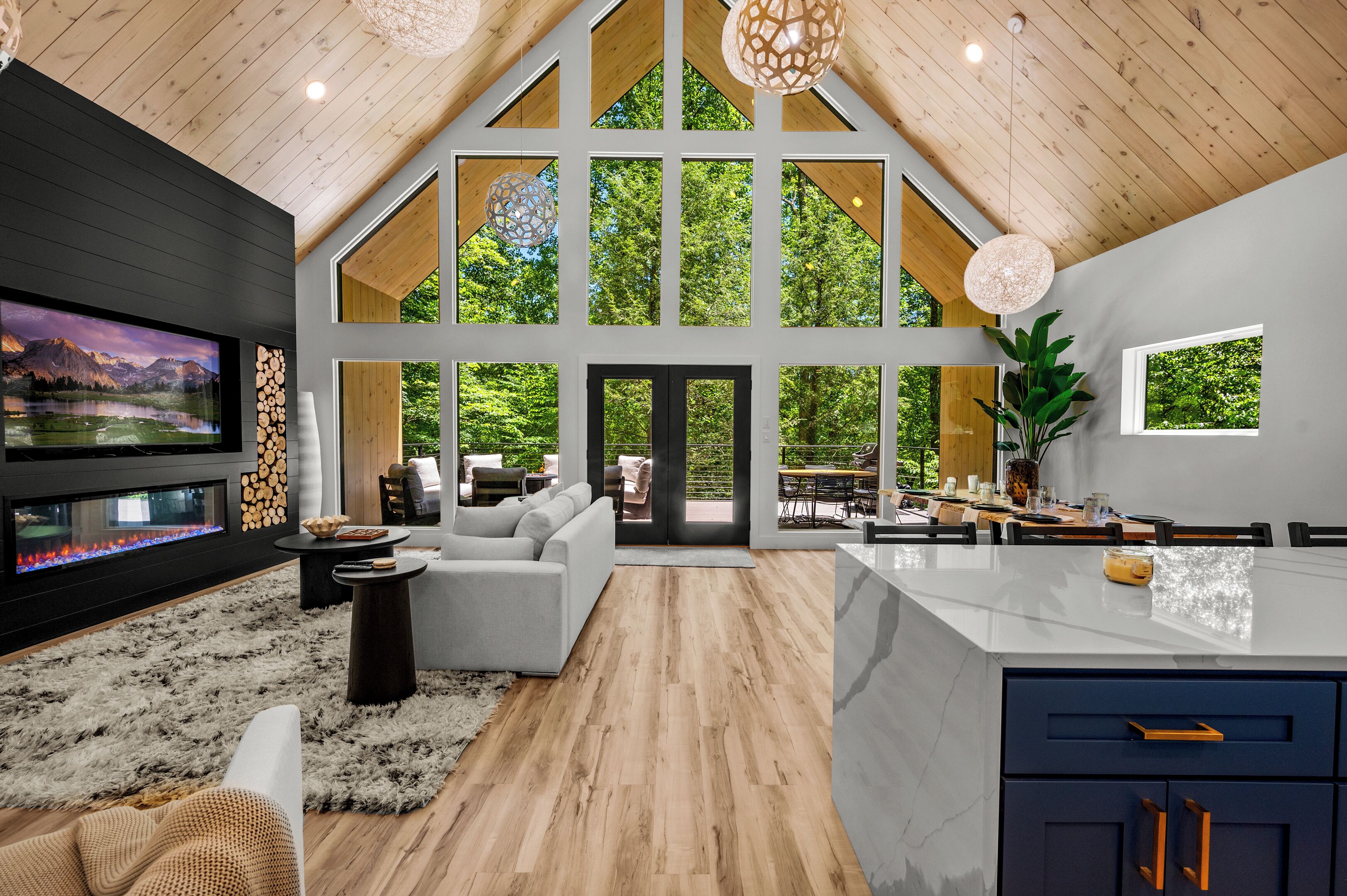 TV, fireplace
