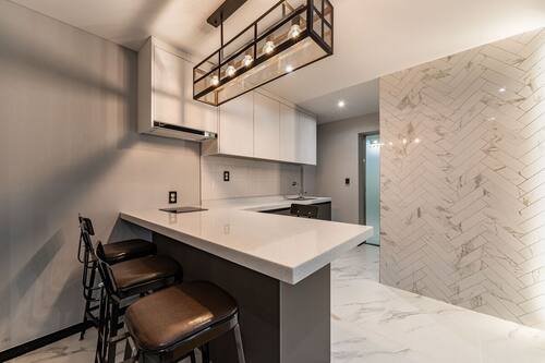 Mini-fridge, microwave, electric kettle, dining tables