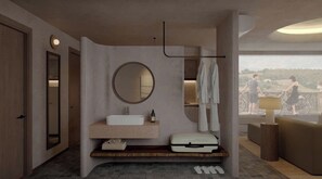 Design Μονόκλινο Δωμάτιο, 1 King Κρεβάτι, Θέα στην Πόλη | Χρηματοκιβώτιο στο δωμάτιο, γραφείο, χώρος εργασίας για λάπτοπ 