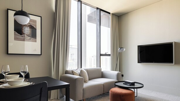 Living area - Modern Studio at Upside Living with Burj Khalifa View by Simply Comfort (Dubai)