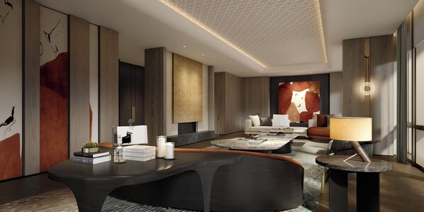 A modern living room with a sofa, coffee table, and lamp. - MGM Shenzhen Prince Bay (Shenzhen)
