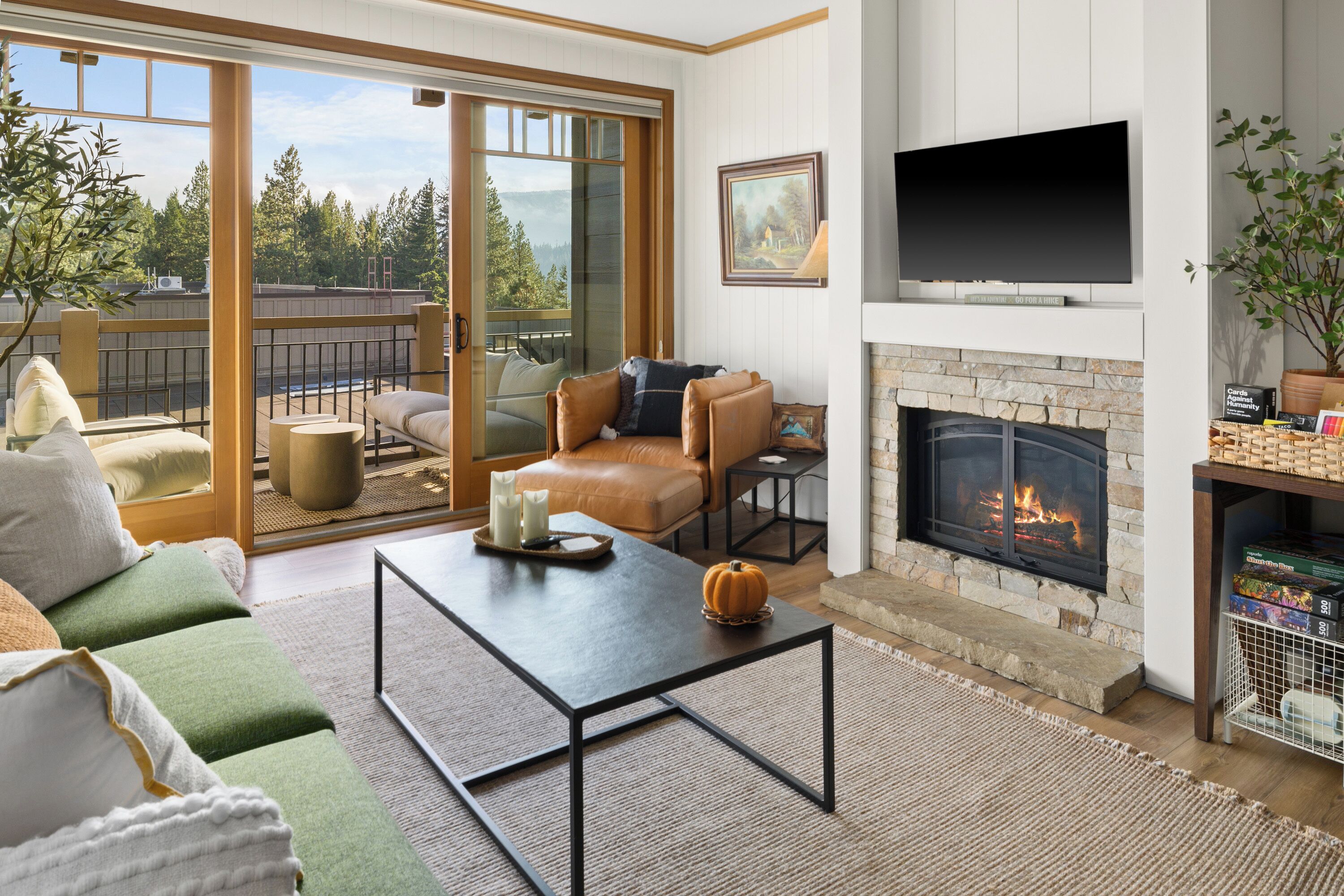 Smart TV, fireplace, offices, computer monitors