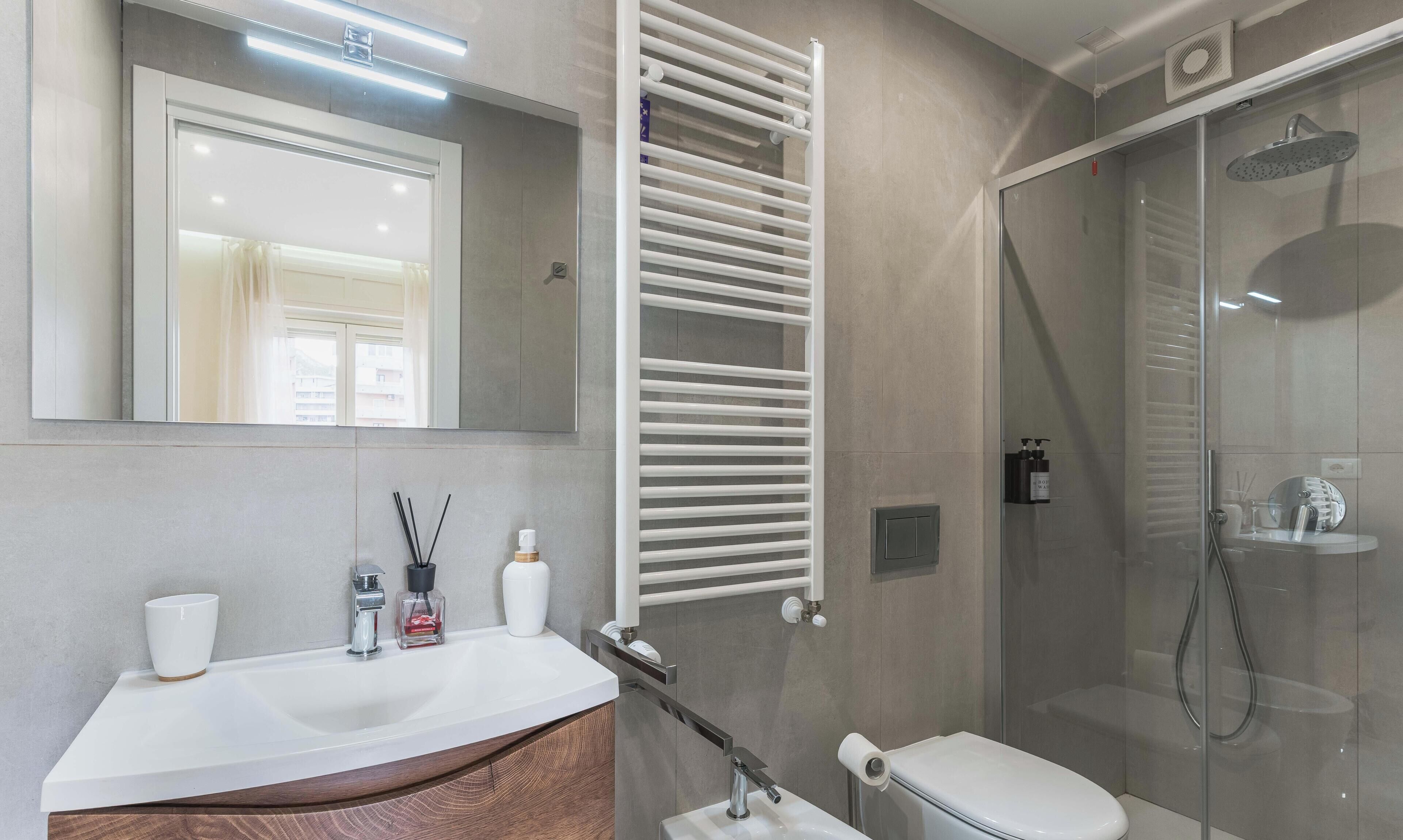 Dusche, Haartrockner, Bidet, Handtücher