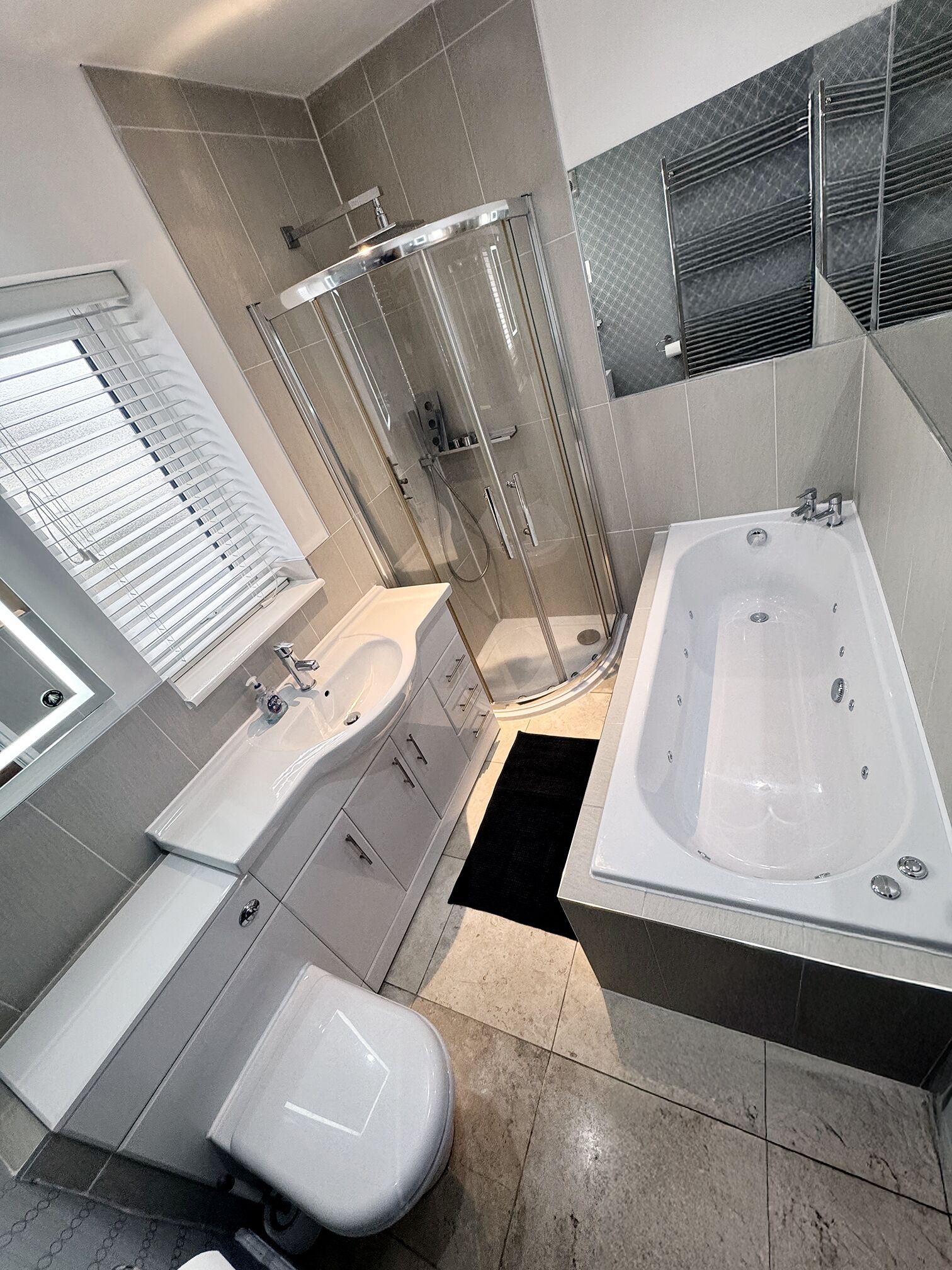 Jetted bath, hair dryer