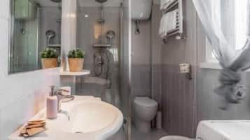 Shower, free toiletries, hair dryer, bidet