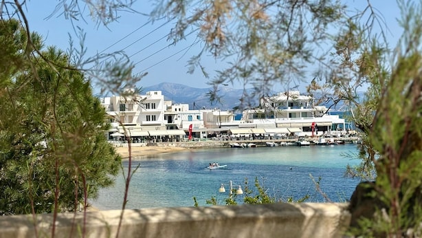 Ein Küstenhotel mit mehreren Gebäuden, einer Marina und einem Berg im Hintergrund.