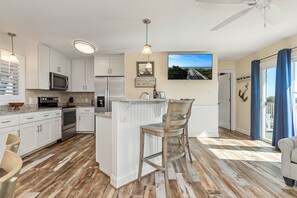 Fridge, microwave, oven, stovetop - Knot on Call a 4BR Coastal Retreat w/ Pool Hot Tub & Ocean Views – Walk to Beach (Emerald Isle)