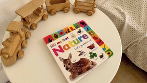 A white round table with a children's book titled 'Nature' and wooden toy vehicles. - Bizzilla - Family Friendly Maisonette (Munxar)